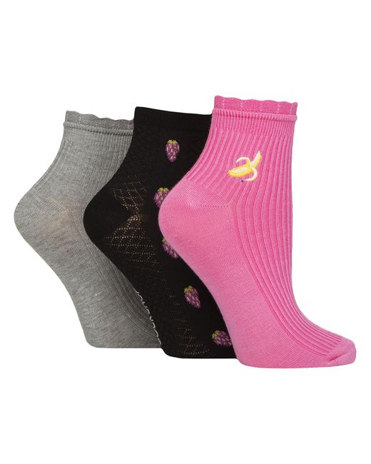 Elle Pink 3 Pack Ladies Ribbed Anklet Socks With Frill Welt