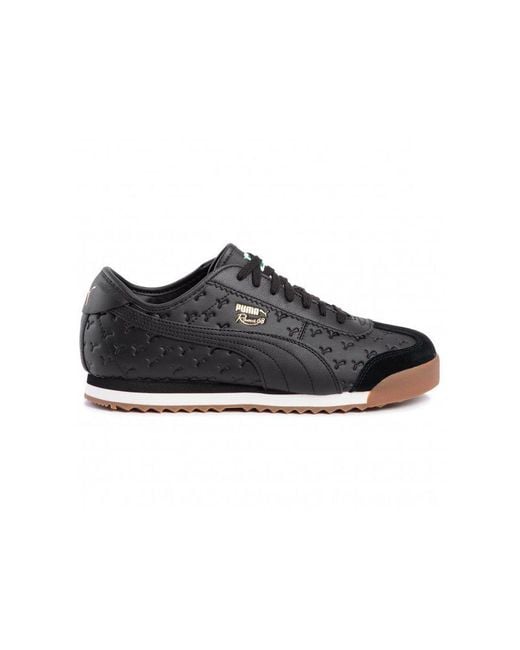 PUMA Black Roma 68 Gum Leather Low Lace Up Trainers 370600 01 for men