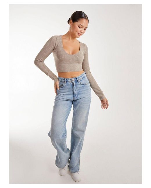 Pink Vanilla White Washed Rib Long Sleeve Top