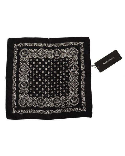 Dolce & Gabbana Black Silk Dg Logo Crown Square Handkerchief Scarf for men