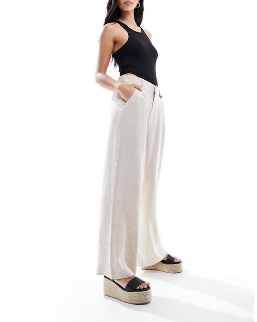 ASOS White Wide Leg Dad Trousers With Linen