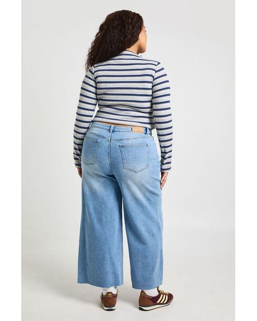 Boohoo Blue The Plus High Waist Cropped Wide Leg Jean