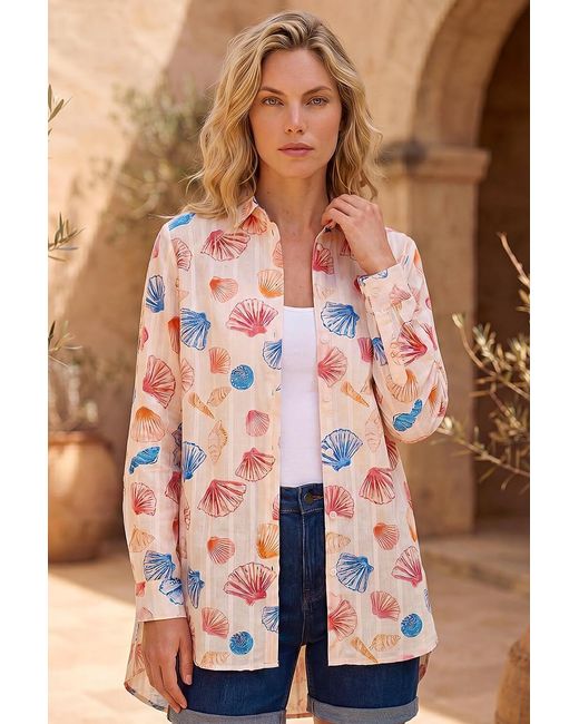 Roman Blue Shell Print Textured Shirt