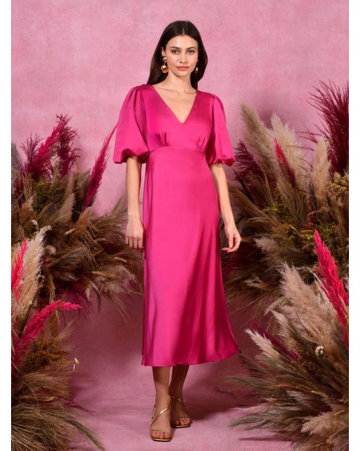 Ro&zo Pink Evora Bias Midi Dress