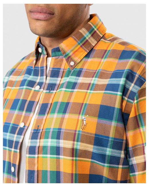 Polo Ralph Lauren Blue Custom Fit Long Sleeved Multicoloured Plaid Oxford Shirt for men
