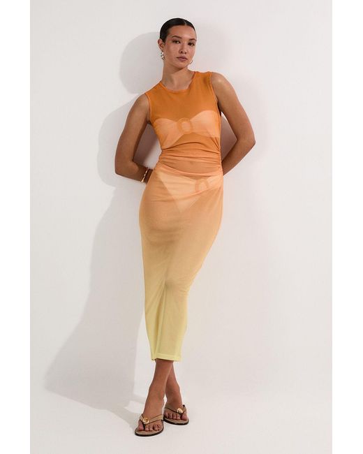 Karen Millen Orange Ombre Mesh Ruched Beach Dress