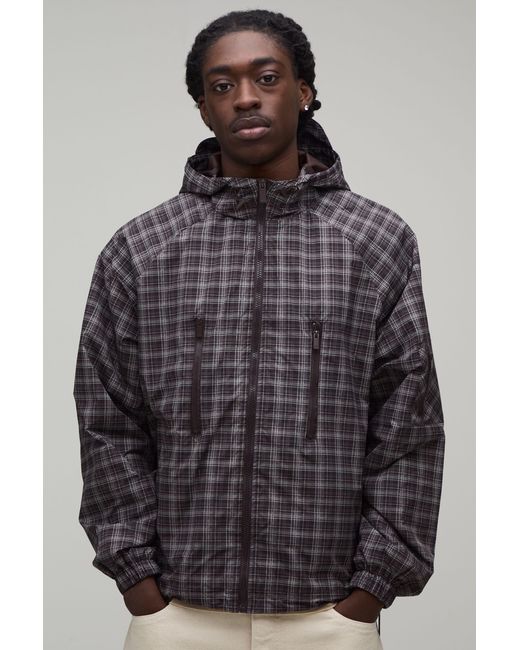 BoohooMAN Gray Oversized Boxy Ski Mask Insert Hooded Check Cagoule for men
