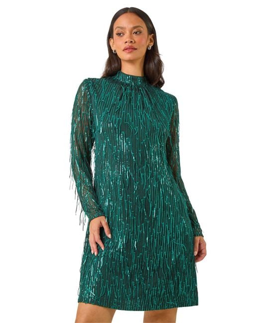 D.u.s.k Green All Over Fringe Shift Dress