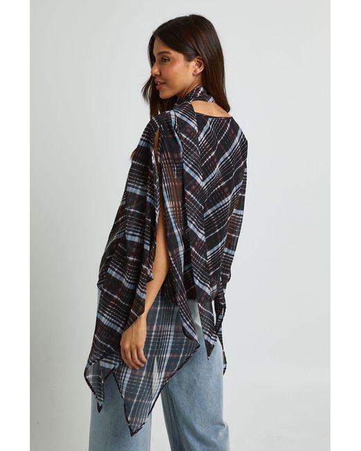 Boohoo Black Chiffon Check Scarf Cape Blouse