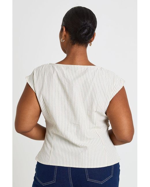 Boohoo White Plus Stripe Hook And Eye Cinched Cap Sleeve Top
