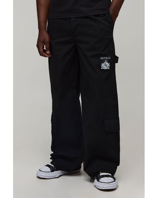 BoohooMAN Black Tall Baggy Fit La Gusset Cargo Trousers for men
