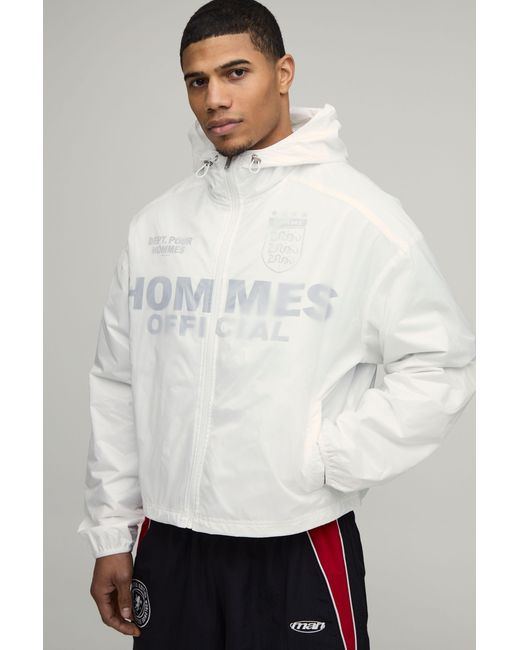 BoohooMAN White Oversized Boxy Translucent Overlay Graphic Sports Cagoule for men