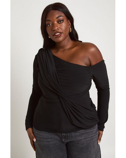 Boohoo Black Plus Slinky Draped Asymmetric Top
