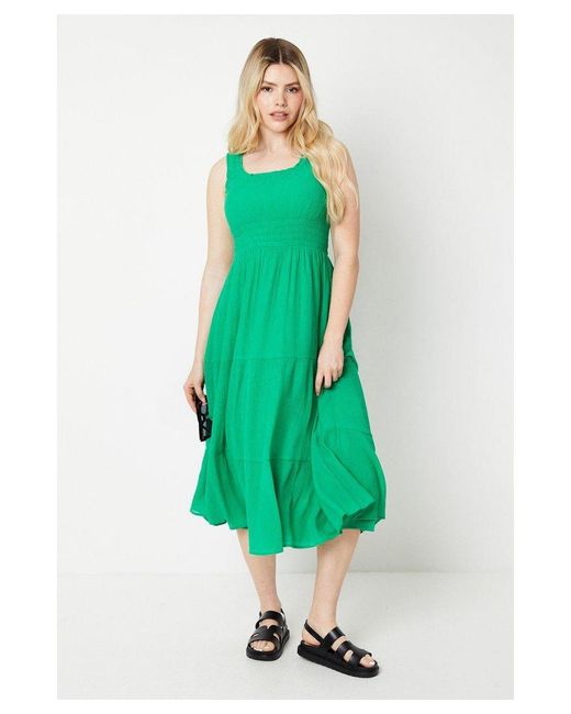 Dorothy Perkins Green Tiered Shirred Waist Midi Dress