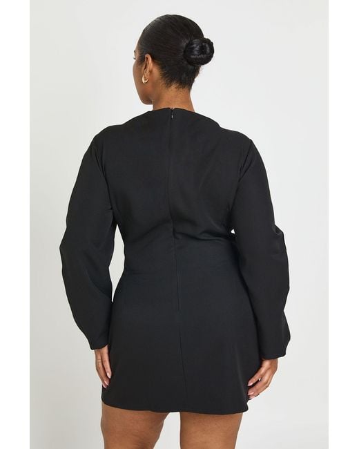 Boohoo Black Plus Barrel Sleeve Slash Neck A Line Mini Dress