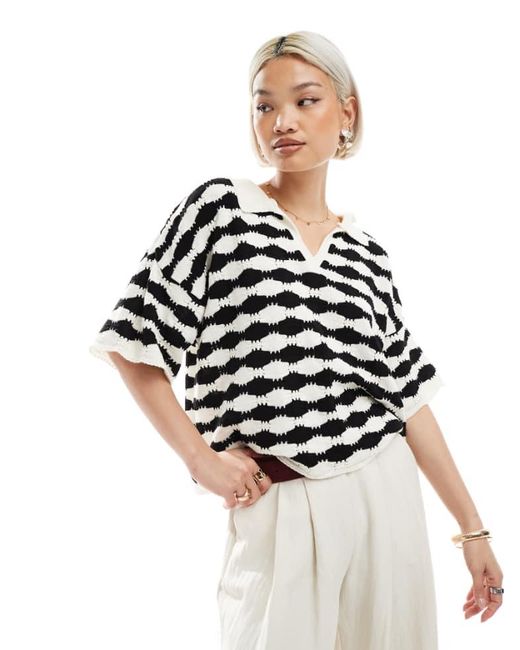 ASOS White Knitted Stitch Relaxed Polo Top