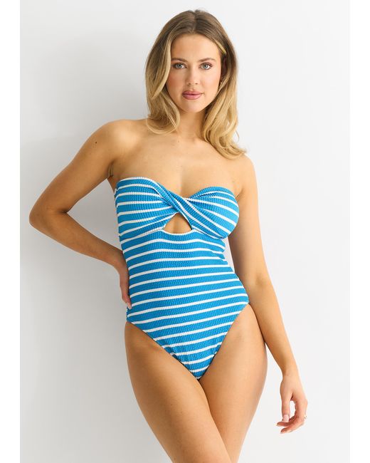 Gini London Blue Twist Front Textured Swimsuit