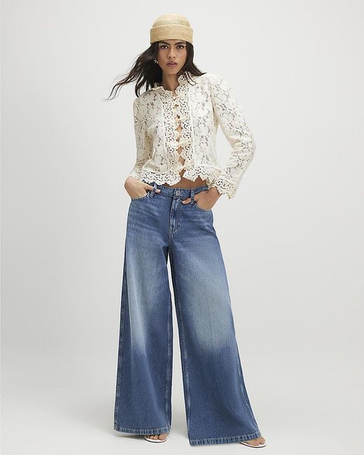 River Island Blue Wide Leg Jeans Elasticated Back Cotton