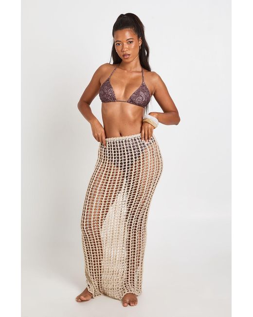 Boohoo Natural Crochet Maxi Beach Skirt
