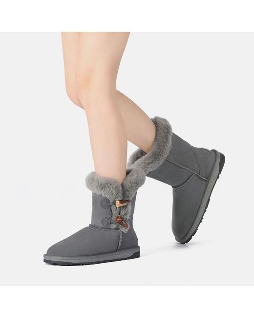 EVER AU Gray Stork Horn Toggle Button Short Boots