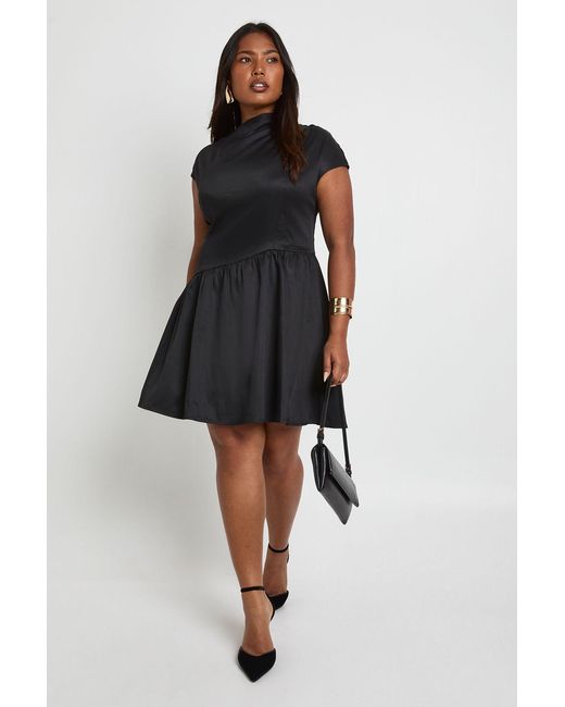 Boohoo Black Plus Asymmetric Waistband Skater Dress