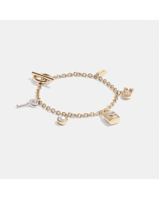 COACH White C Padlock And Key Charm Bracelet