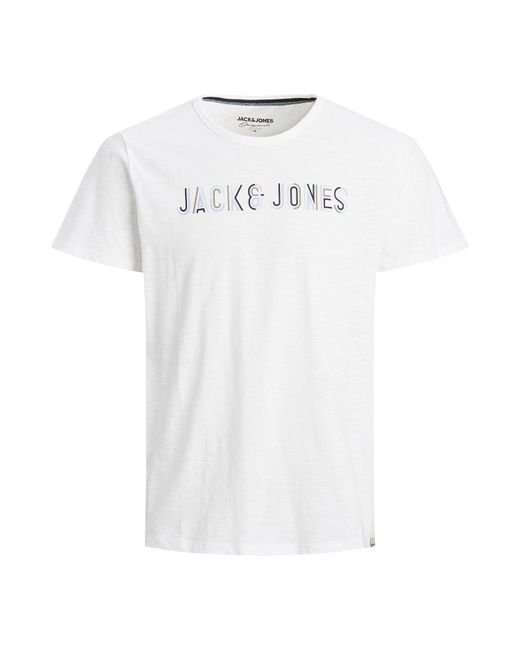 Jack & Jones White Jack&Jones Logo Casual T-Shirt, Crew Neck, Cotton, Short Sleeve for men