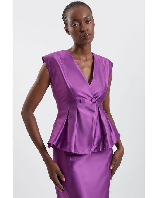 Karen Millen Purple Structured Satin Peplum Midi Dress