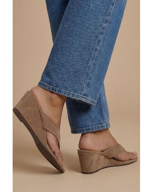 Oasis Blue Karrie Faux Suede Toe Post Wedge Sandals