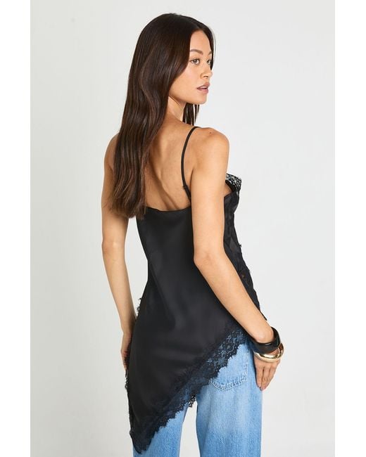 Boohoo Black Tall Satin Lace Longline Cami