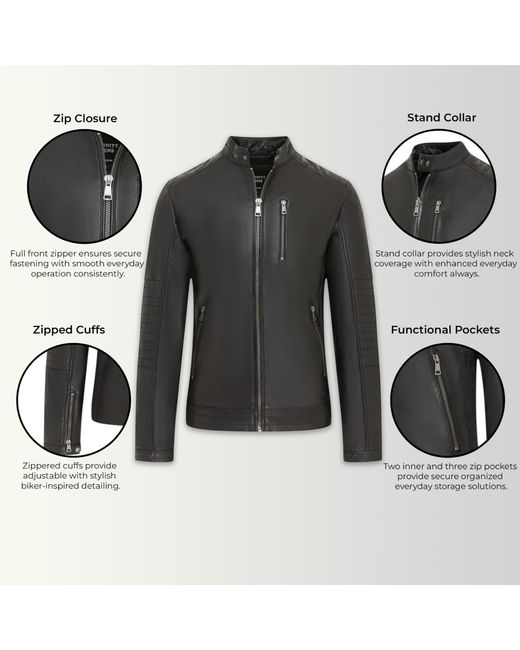Infinity Leather Black Quilted Lamb Biker Jacket for men