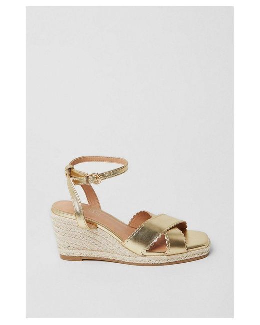 Oasis White Georgiana Scalloped Cross Strap Espadrille Wedges