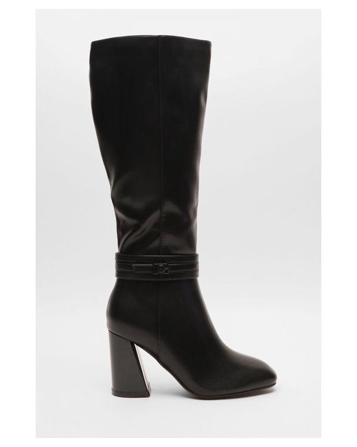 Quiz Black Wide Fit Faux Leather Knee High Boots