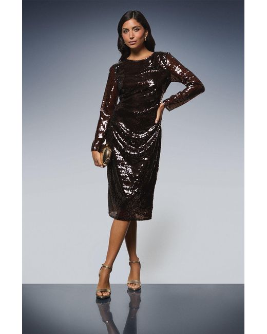 Wallis Black Square Sequin Ruched Pencil Dress