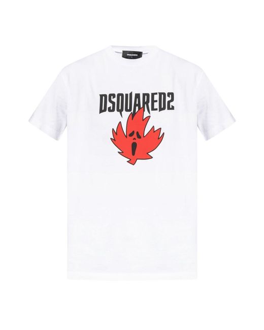 DSquared² White Ghost Maple Leaf Cool Fit T-Shirt Cotton for men