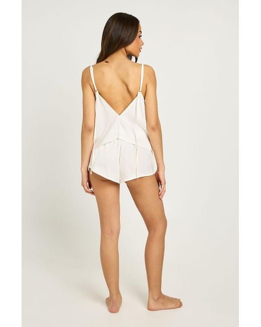 Boohoo White Bridal Lace Detail Satin Tie Back Cami & Short Pyjama Set