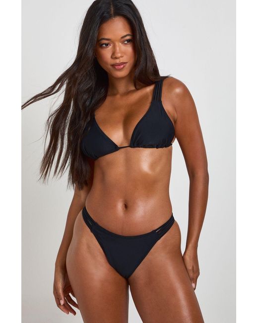 Boohoo Brown Multiple Strap Triangle Bikini Top And Bottoms Set