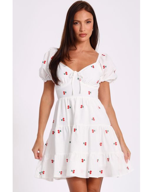 Quiz White Cherry Print Skater Dress