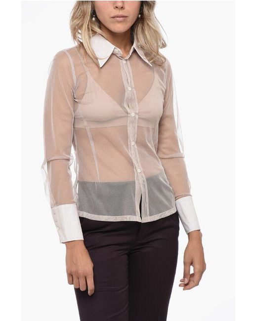 Maison Margiela Mm6 Mesh-shirt Met Lange Mouwen In Beige in het Natural