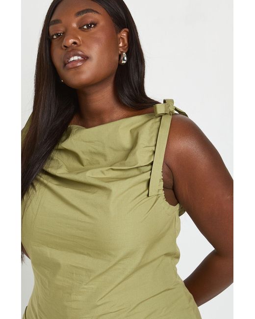 Boohoo Green Plus Tie Shoulder Poplin Top