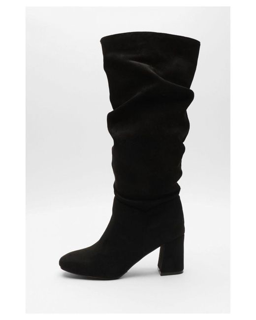 Quiz Black Wide Fit Faux Suede Ruched Heeled Boots