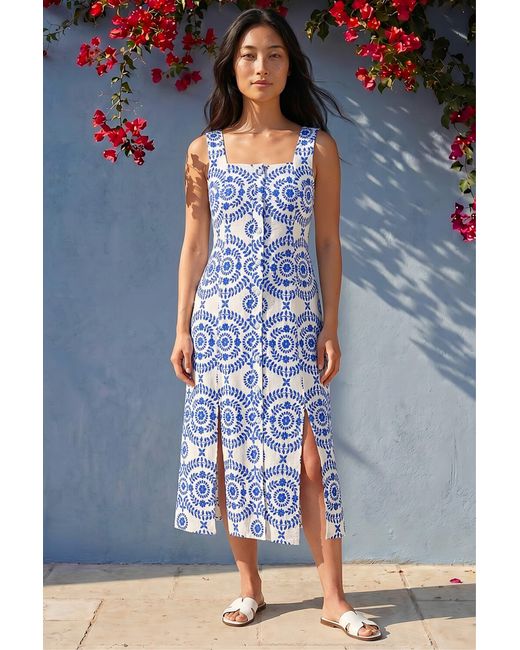 Roman Blue Petite Button Down Midi Dress