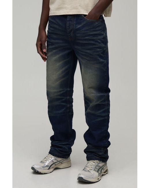 BoohooMAN Blue Straight Rigid Acid Wash Denim Jeans for men