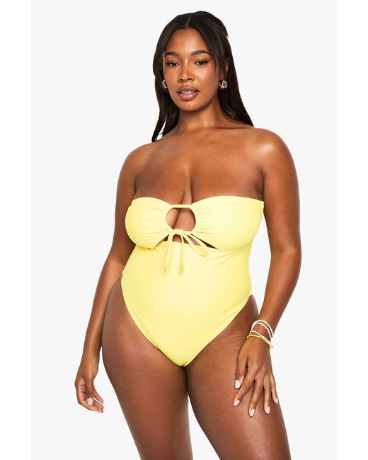 Boohoo Yellow Plus Sunshine Trim Cut Out Bandeau Swimsuit