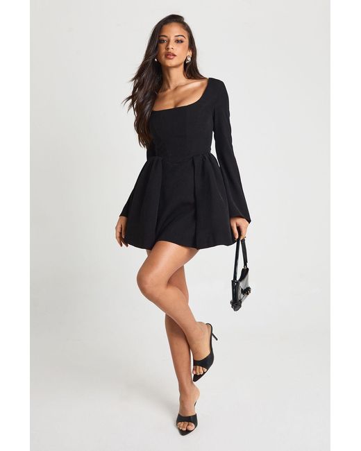 Boohoo Black Structured Corset Skater Dress