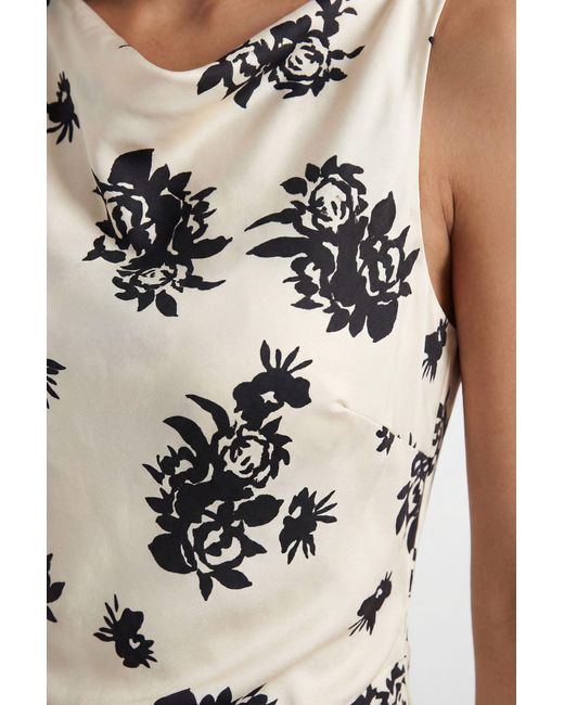 Warehouse White Petite Floral Printed Racer Neck Seam Detail Bias Maxi Dress