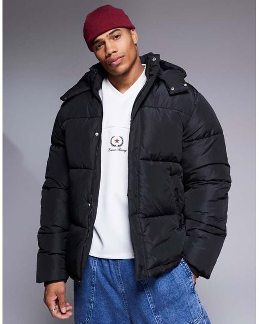 ASOS Blue Puffer Jacket With Detachable Hood for men
