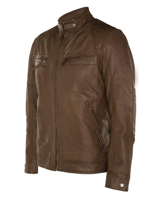 Infinity Leather Brown Rock Racing Quilted Biker Jacket for men