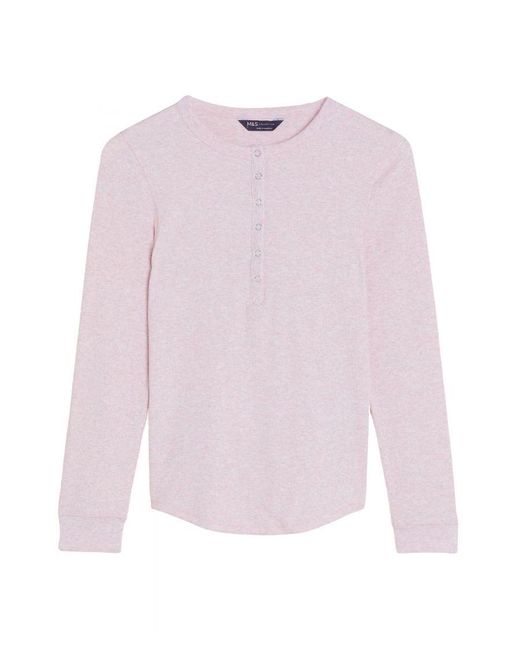 Marks & Spencer Pink Cotton Ribbed Henley Top