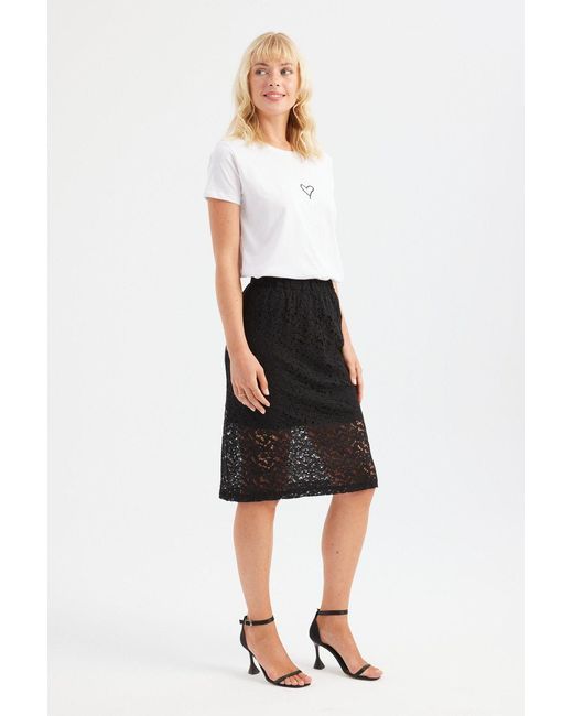 Hiccup White Lace High Waist Elastic Midi Skirt